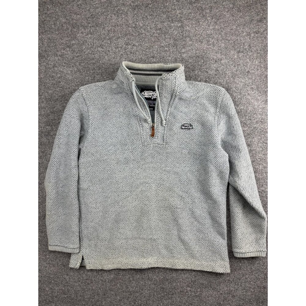 Weird Fish Sweater Mens Medium Gray 1/4 Zip Knit Textured Pullover Rugged